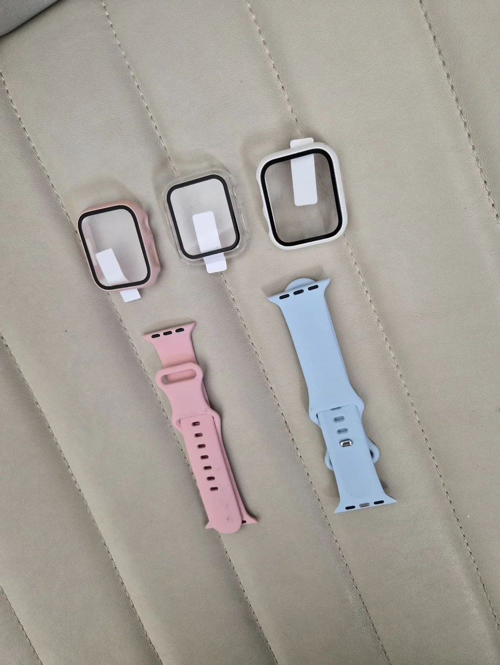 Silicone Apple Smartwatch Bands with Protective Cases - Pink & Light Blue